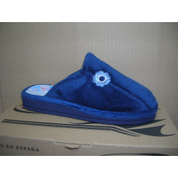 Chinela mujer plana terciopelo flor lado