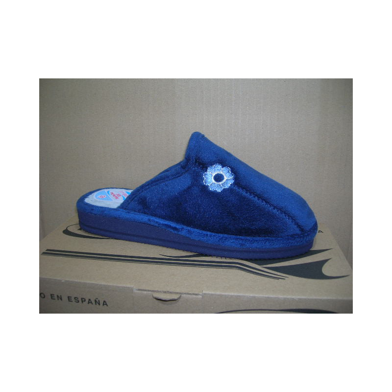 Chinela mujer plana terciopelo flor lado