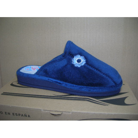 Chinela mujer plana terciopelo flor lado