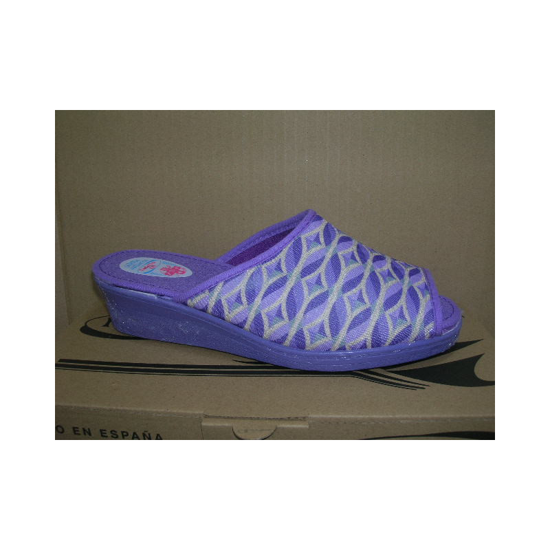 Chancla cuña mujer lona estampada rombos