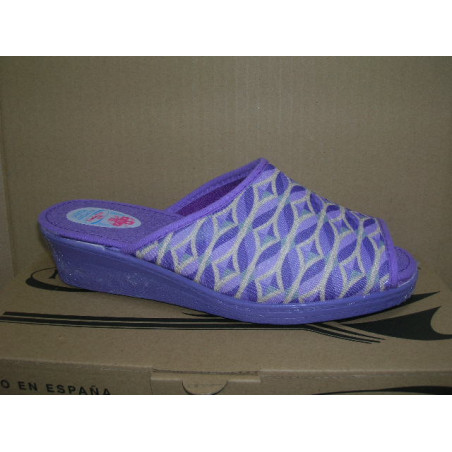 Chancla cuña mujer lona estampada rombos