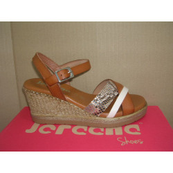 Sand cuña  tres tiras Serp, Cuero ,beig