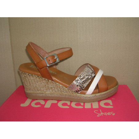 Sand cuña  tres tiras Serp, Cuero ,beig