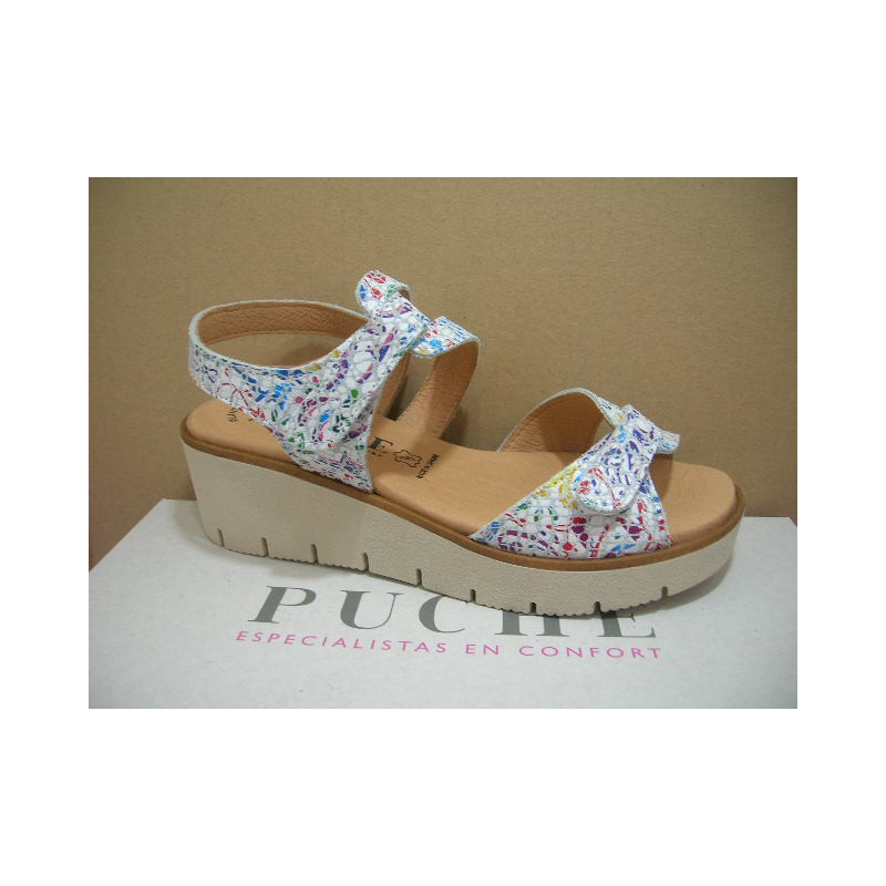 Sand cuña piel estampada 2 velcros