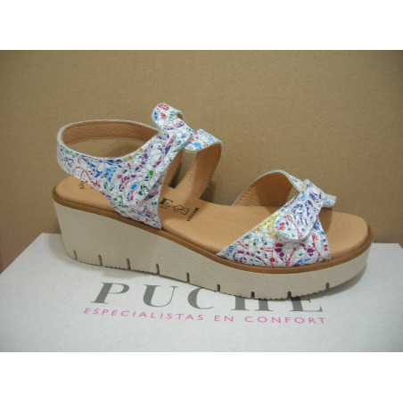 Sand cuña piel estampada 2 velcros