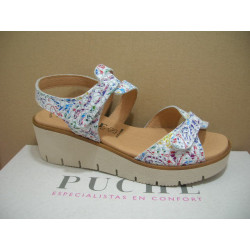 Sand cuña piel estampada 2 velcros