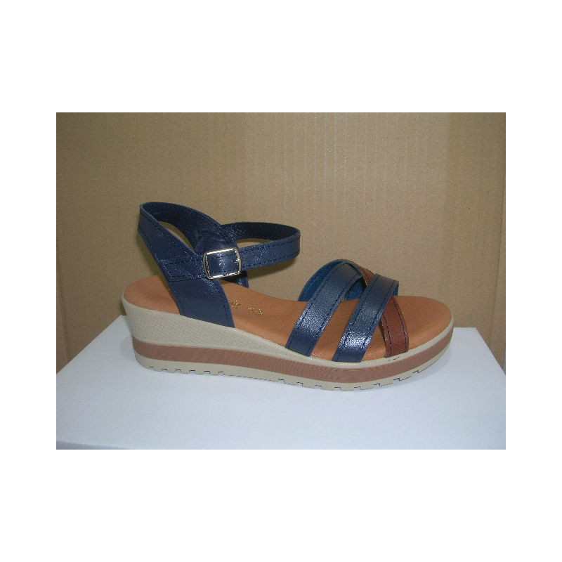 Sand cuña piel 3 tiras cruzadas