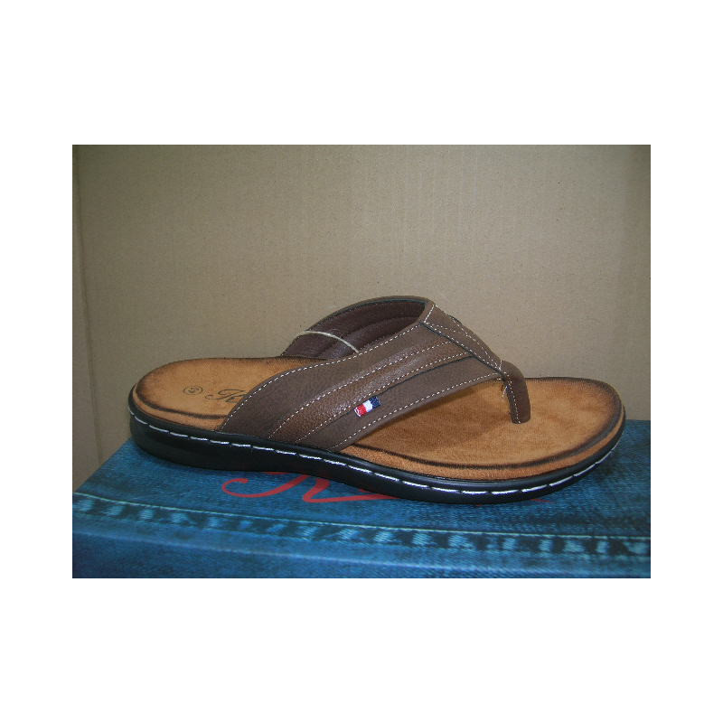Chancla dedo 2 tiras piel ad marron