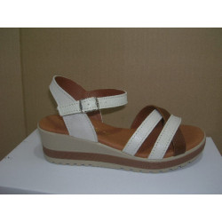 Sand cuña piel 3 tiras cruzadas